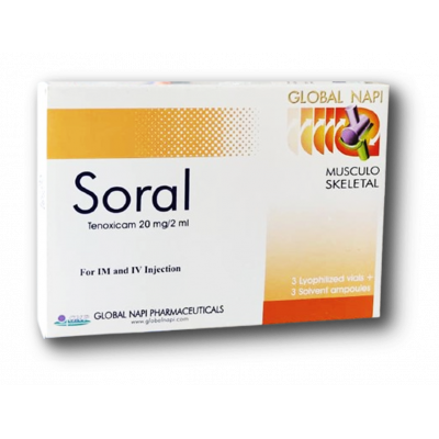SORAL 20 MG / 2 ML ( TENOXICAM ) IM & IV 3 LYOPHILIZED VIALS + 3 SOLVENTS AMPOULES